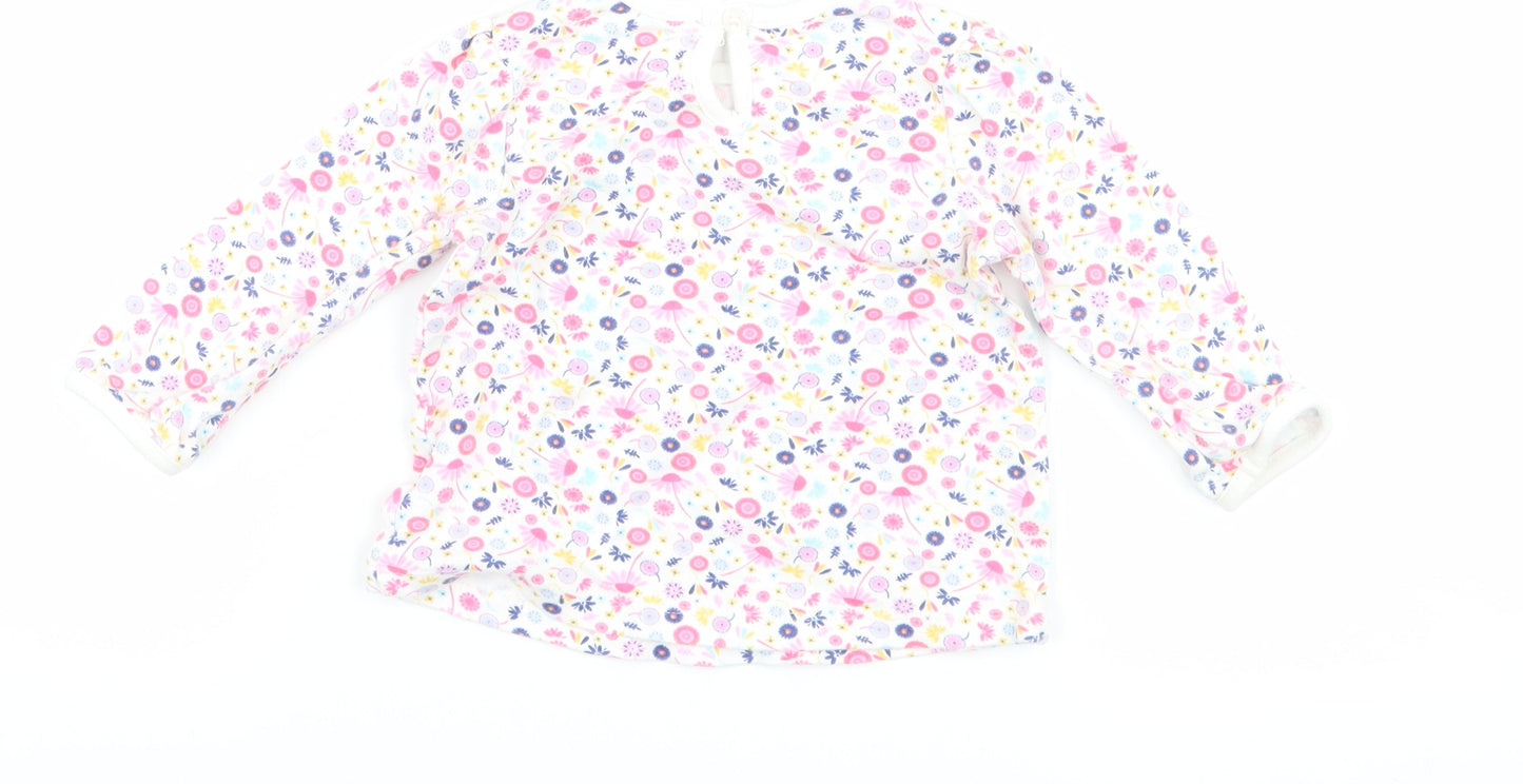 George Girls White Floral  Basic T-Shirt Size 3-6 Months