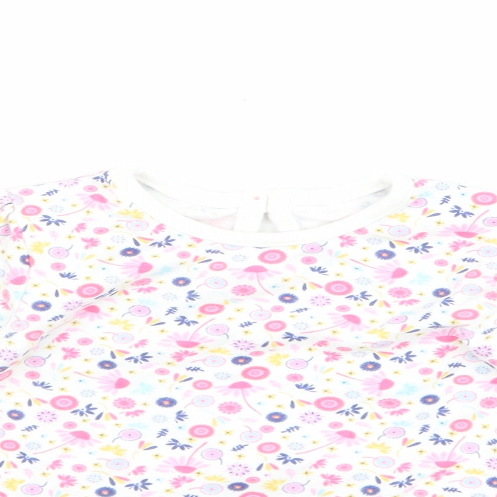 George Girls White Floral  Basic T-Shirt Size 3-6 Months
