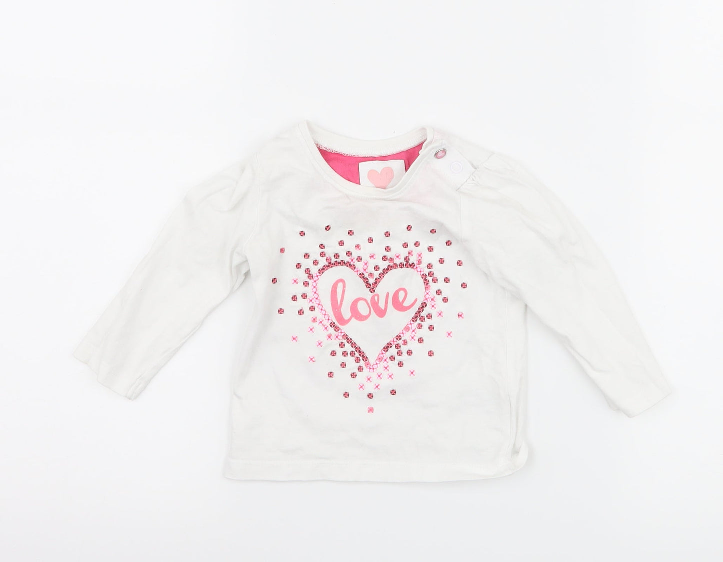 Mothercare Girls White   Basic T-Shirt Size 6-9 Months  - Love heart