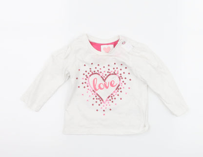 Mothercare Girls White   Basic T-Shirt Size 6-9 Months  - Love heart