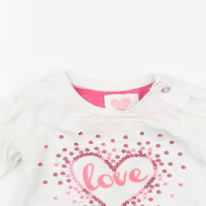 Mothercare Girls White   Basic T-Shirt Size 6-9 Months  - Love heart