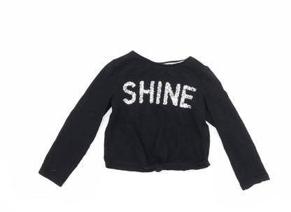 F&F Girls Black   Basic T-Shirt Size 6-7 Years  - shine tie knot front