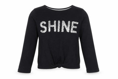 F&F Girls Black   Basic T-Shirt Size 6-7 Years  - shine tie knot front