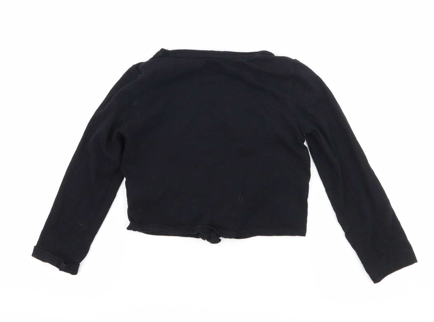 F&F Girls Black   Basic T-Shirt Size 6-7 Years  - shine tie knot front