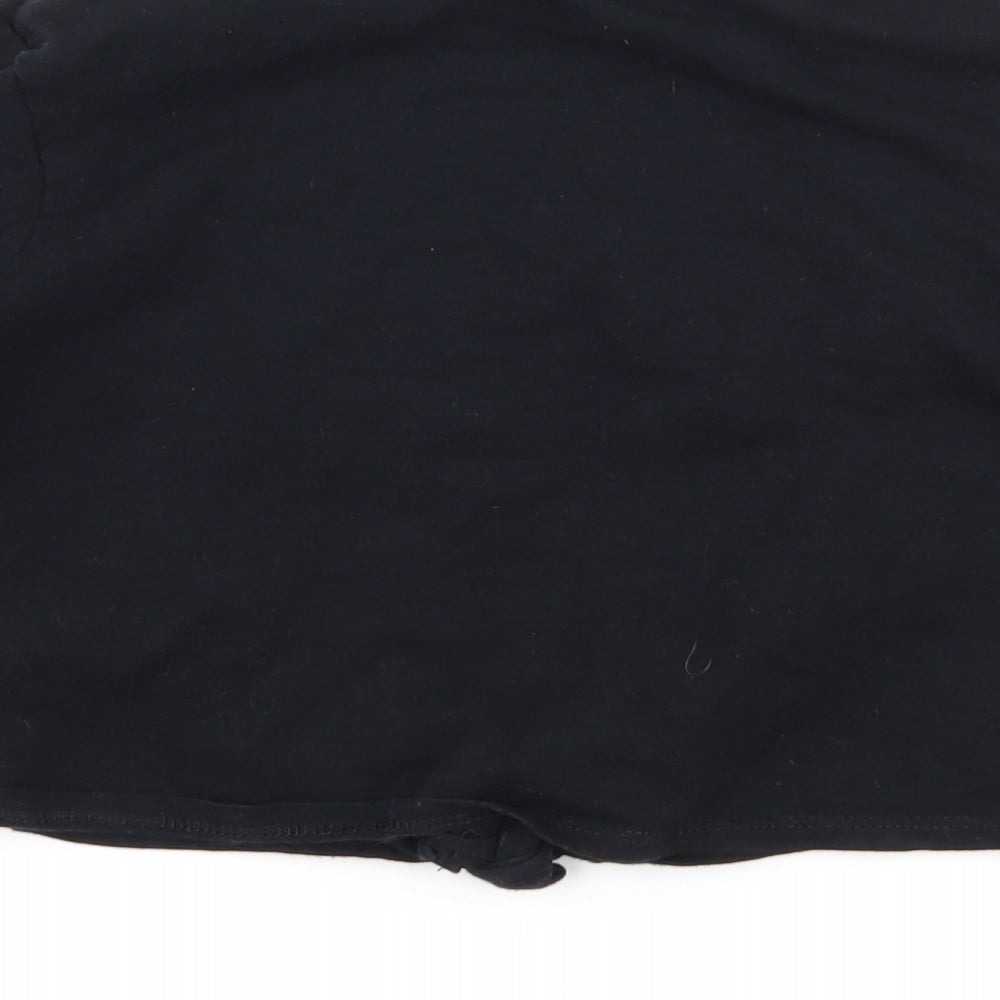 F&F Girls Black   Basic T-Shirt Size 6-7 Years  - shine tie knot front
