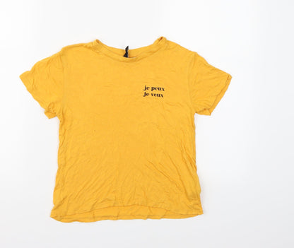 Womens UK Size XS Divided by H&M Yellow Cropped T-Shirt