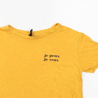 Womens UK Size XS Divided by H&M Yellow Cropped T-Shirt