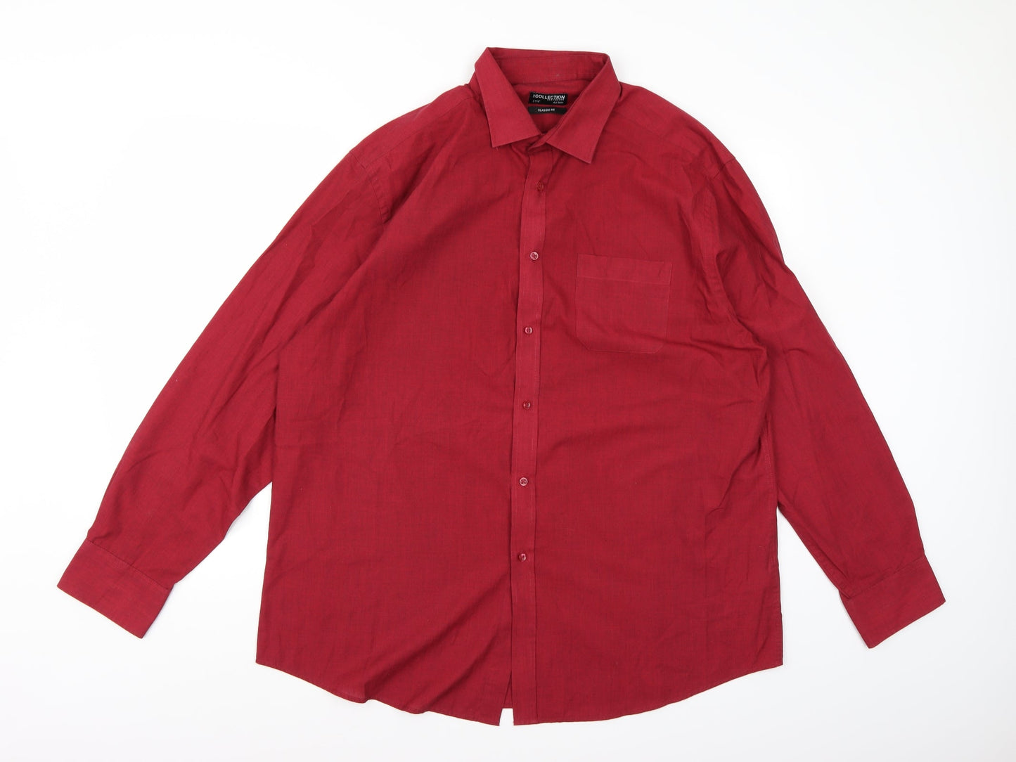 Mens UK Size 17.5 Debenhams Red  Button-Up Long Sleeve Casual Shirt