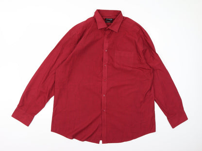 Mens UK Size 17.5 Debenhams Red  Button-Up Long Sleeve Casual Shirt