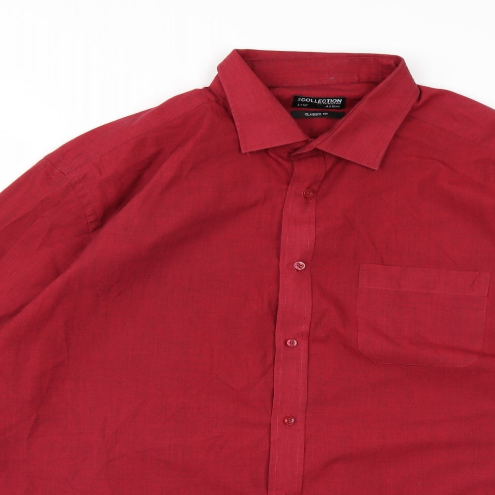 Mens UK Size 17.5 Debenhams Red  Button-Up Long Sleeve Casual Shirt