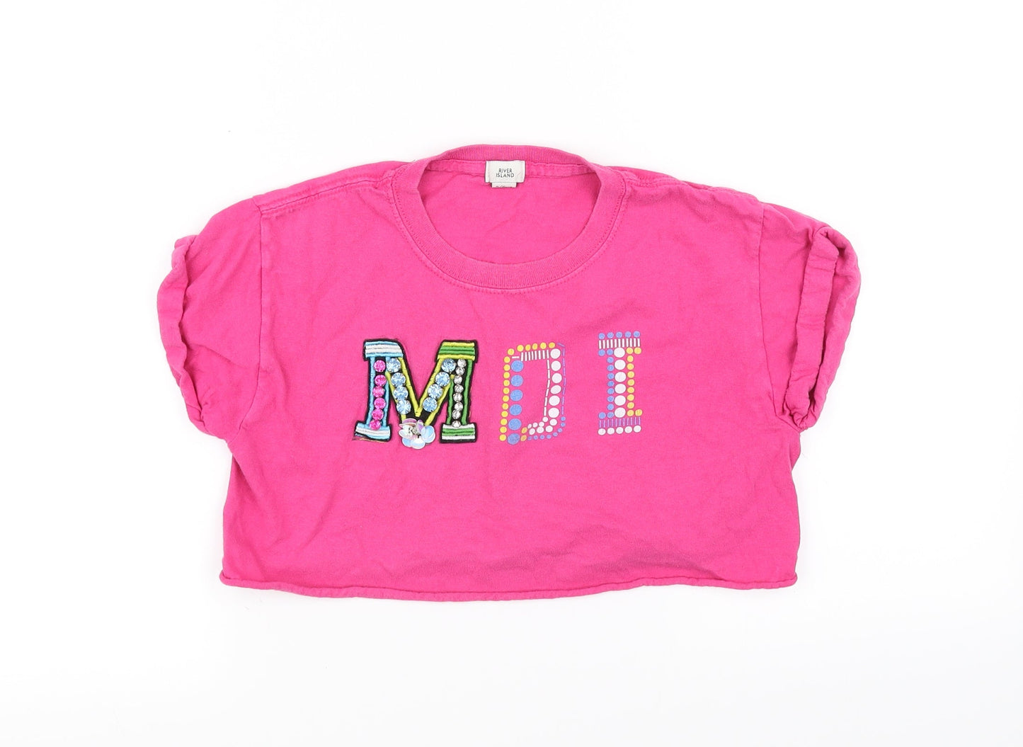 River Island Girls Pink   Cropped T-Shirt Size 5-6 Years