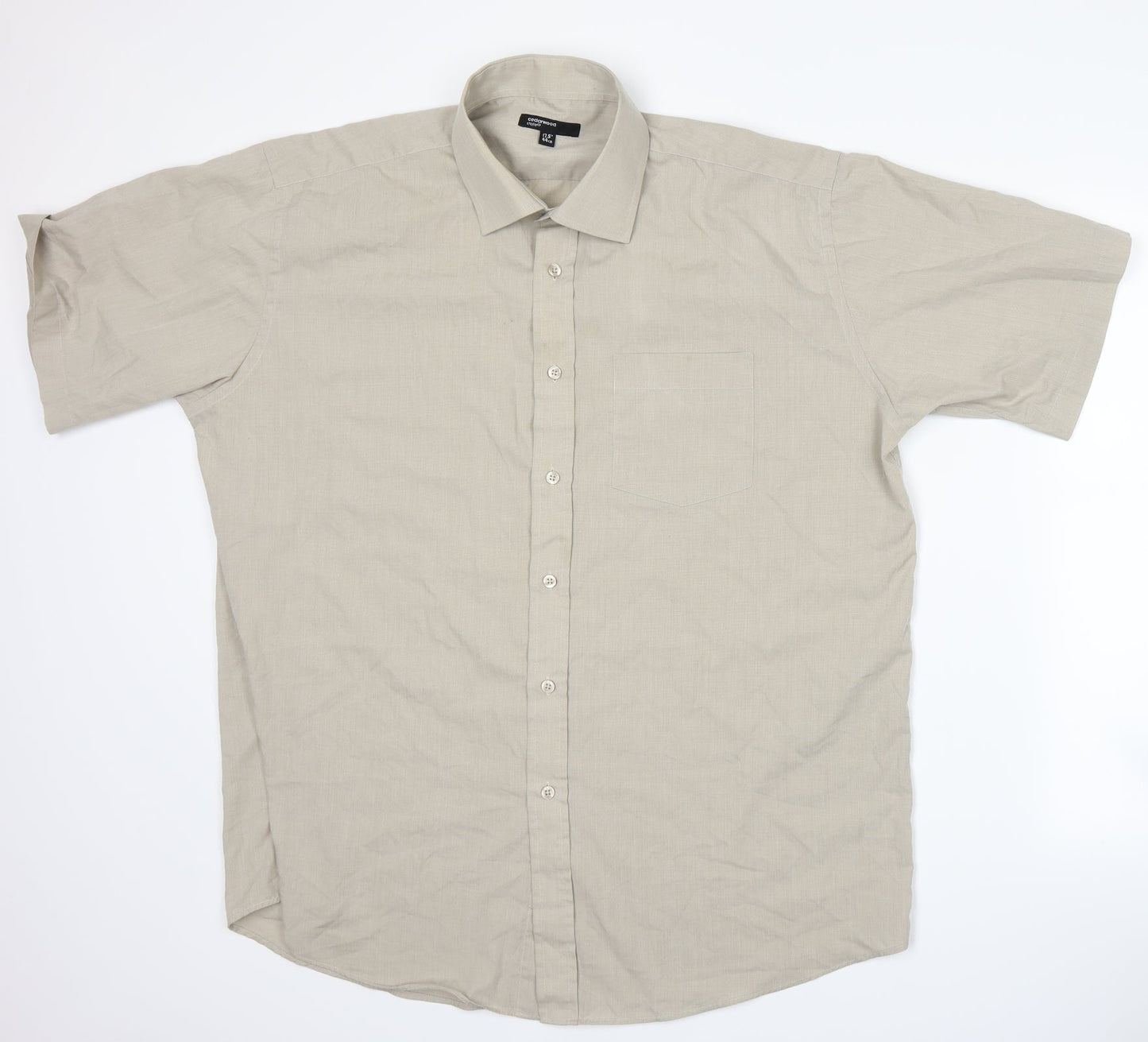 Mens UK Size 17.5 Cedar Wood State Beige  Button-Up Short Sleeve Casual Shirt