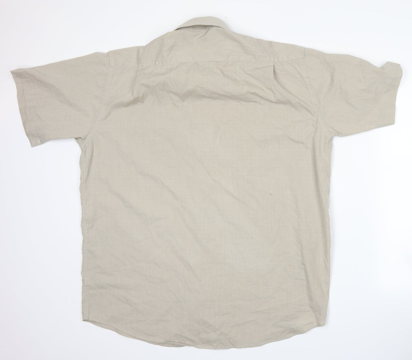 Mens UK Size 17.5 Cedar Wood State Beige  Button-Up Short Sleeve Casual Shirt
