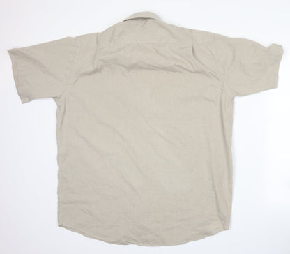 Mens UK Size 17.5 Cedar Wood State Beige  Button-Up Short Sleeve Casual Shirt