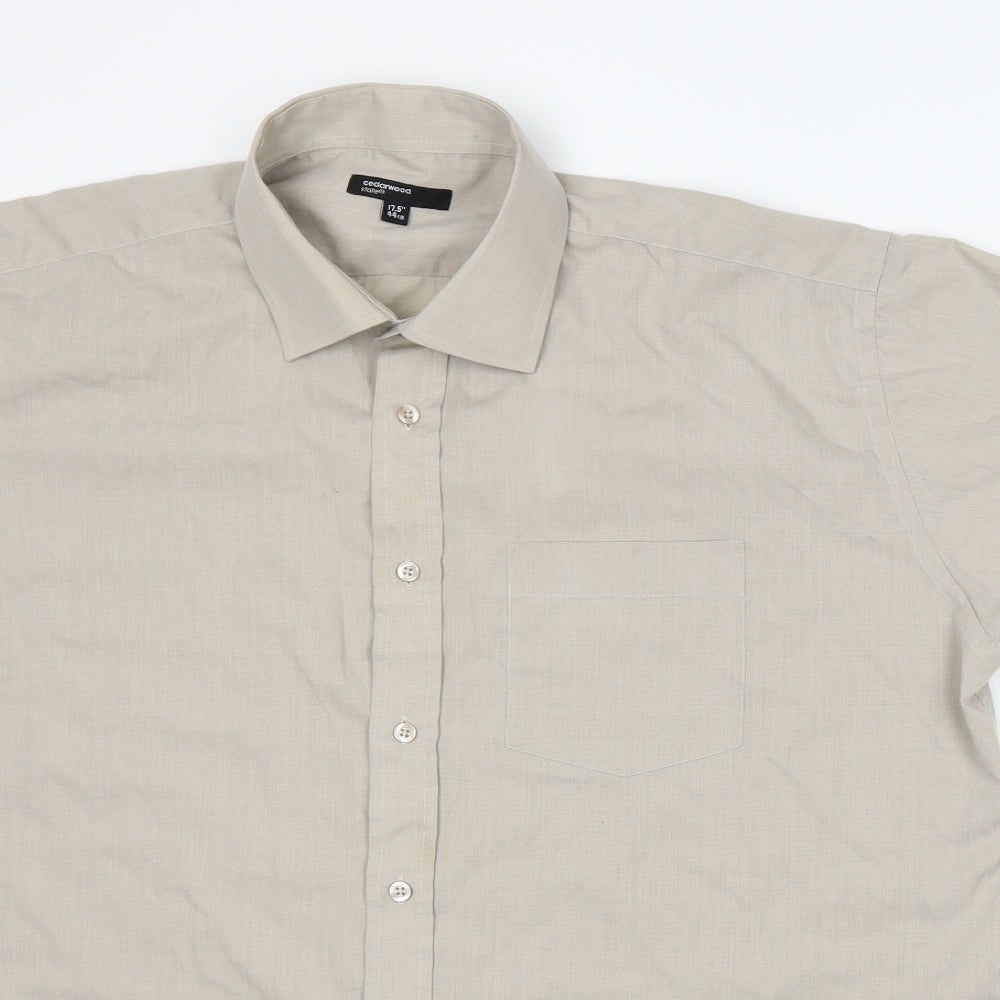 Mens UK Size 17.5 Cedar Wood State Beige  Button-Up Short Sleeve Casual Shirt