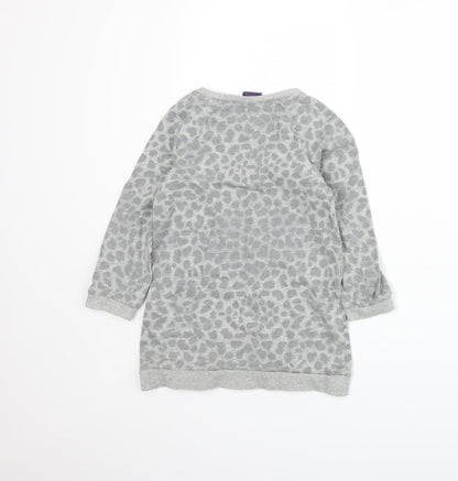 Emma Runton Girls Grey Animal Print Jersey Pullover Sweatshirt Size 5-6 Years