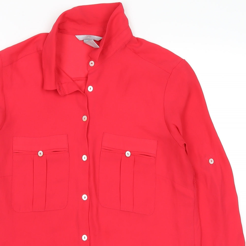 Womens UK Size 12 H&M Pink Basic Button-Up