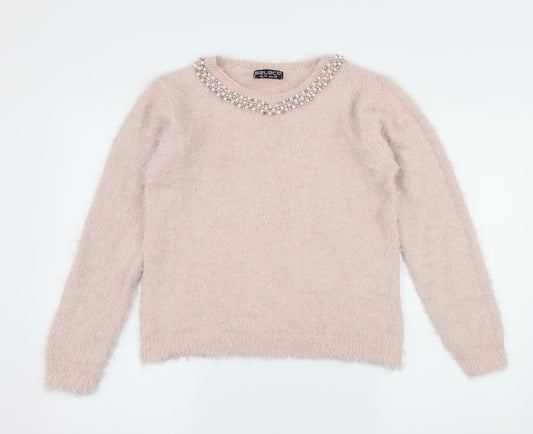 Select Womens Pink  Knit Pullover Jumper Size 10  - Embelished Neckline