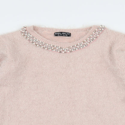 Select Womens Pink  Knit Pullover Jumper Size 10  - Embelished Neckline