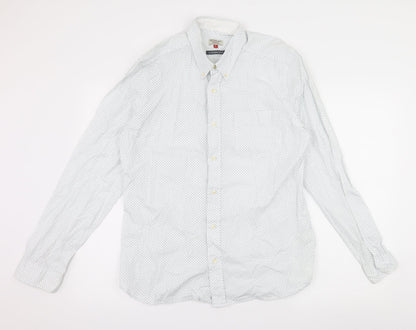 NEXT Mens White Polka Dot   Button-Up Size L