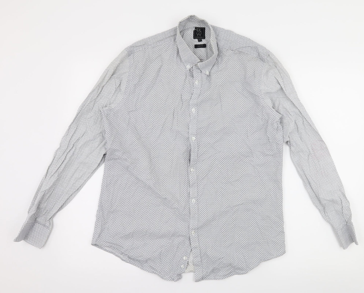 Taylor & Wright Mens White Polka Dot   Button-Up Size 15.5