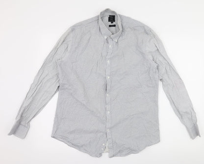 Taylor & Wright Mens White Polka Dot   Button-Up Size 15.5