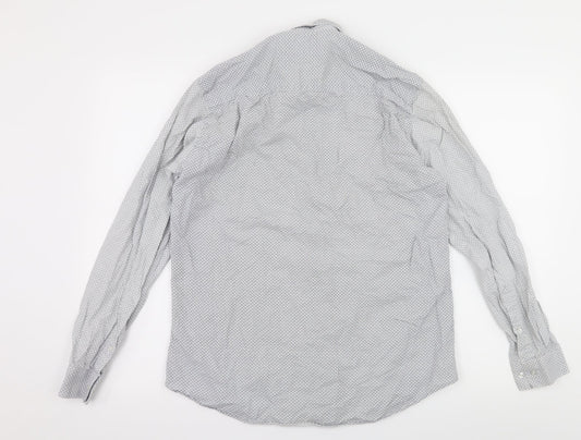 Taylor & Wright Mens White Polka Dot   Button-Up Size 15.5