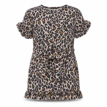 Front view of I SAW IT FIRST women’s brown animal print jersey t-shirt dress, size UK 8