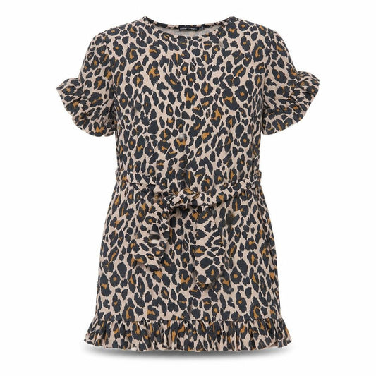 Front view of I SAW IT FIRST women’s brown animal print jersey t-shirt dress, size UK 8