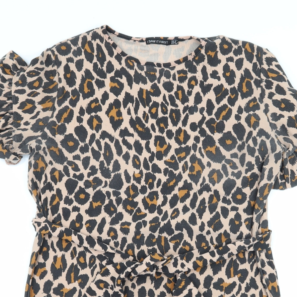 I SAW IT FIRST Womens Brown Animal Print Jersey T-Shirt Dress  Size 8