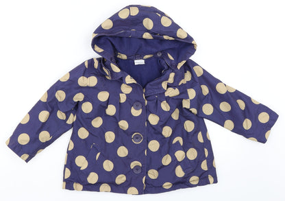 Mini Club Girls Blue Polka Dot  Basic Coat Coat Size 3-4 Years