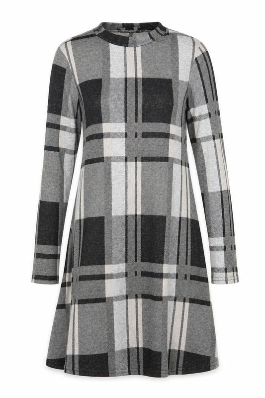 Front view of Atmosphere women’s grey striped jersey t-shirt dress, size UK 10