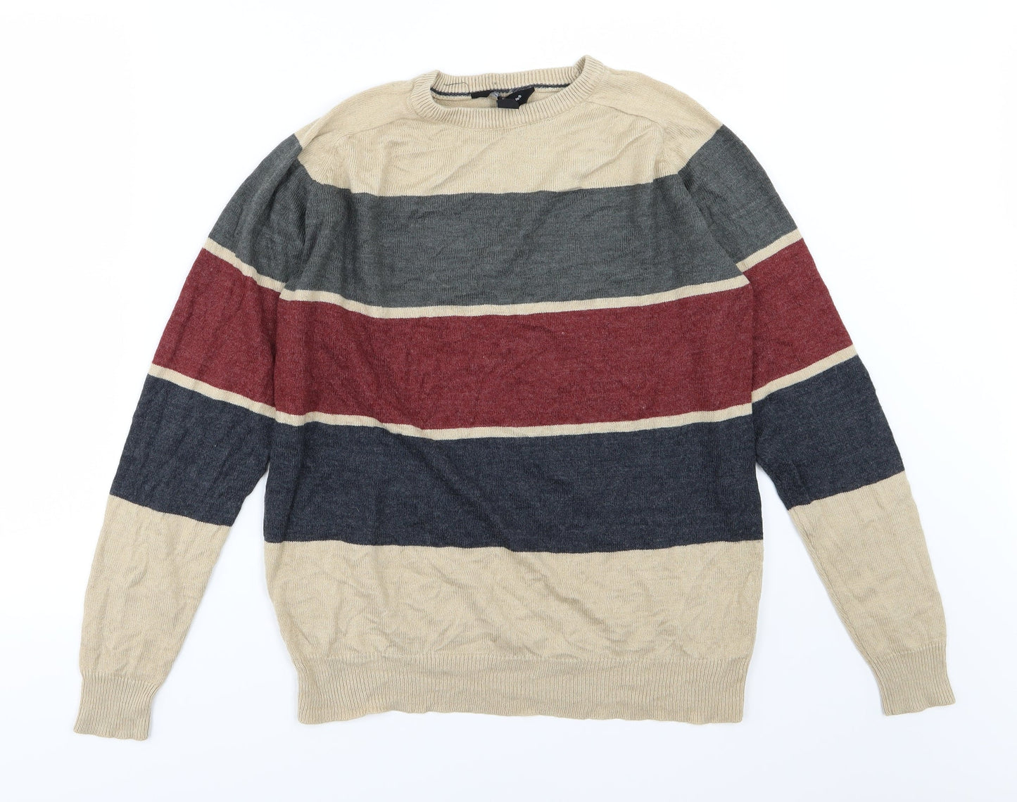 Cedar Wood State Mens Beige Striped Knit Pullover Jumper Size S