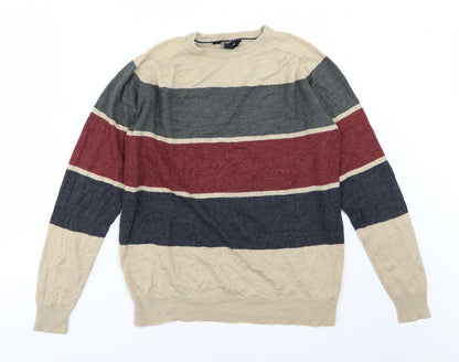 Cedar Wood State Mens Beige Striped Knit Pullover Jumper Size S