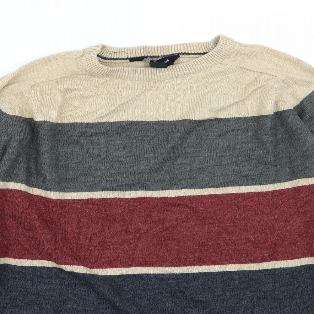 Cedar Wood State Mens Beige Striped Knit Pullover Jumper Size S
