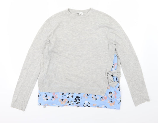 Warehouse Womens Grey Floral Knit Pullover Jumper Size 8
