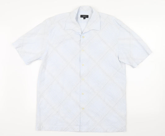 Mens UK Size M NEXT Blue  Button-Up Short Sleeve Casual Shirt