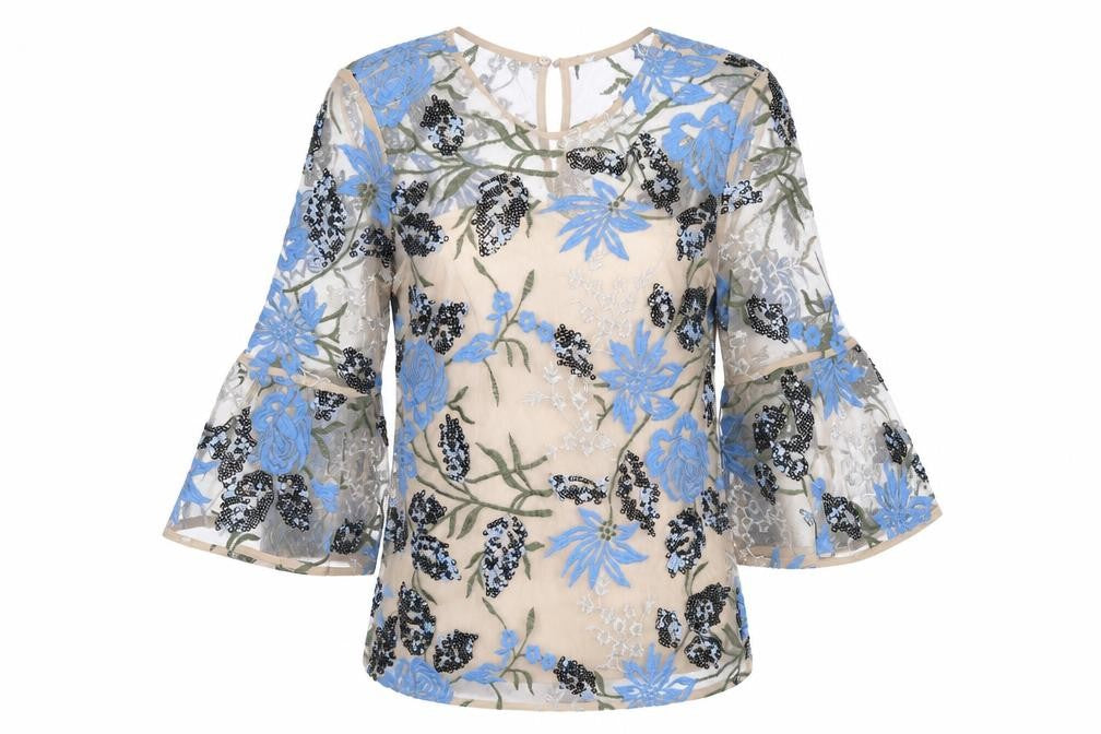 Marks & Spencer Womens Beige Floral  Tunic Blouse Size 10  - flared sleeves