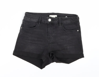 H&M Womens Black  Denim Hot Pants Shorts Size 4