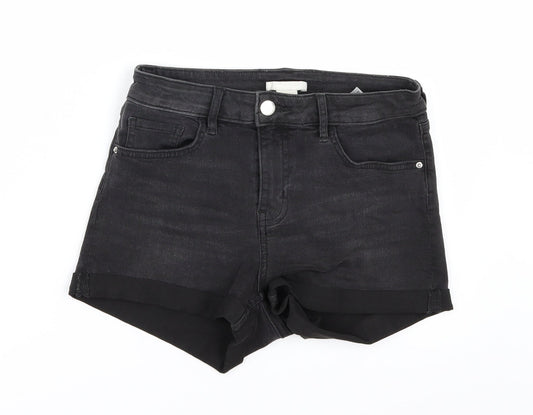H&M Womens Black  Denim Hot Pants Shorts Size 4