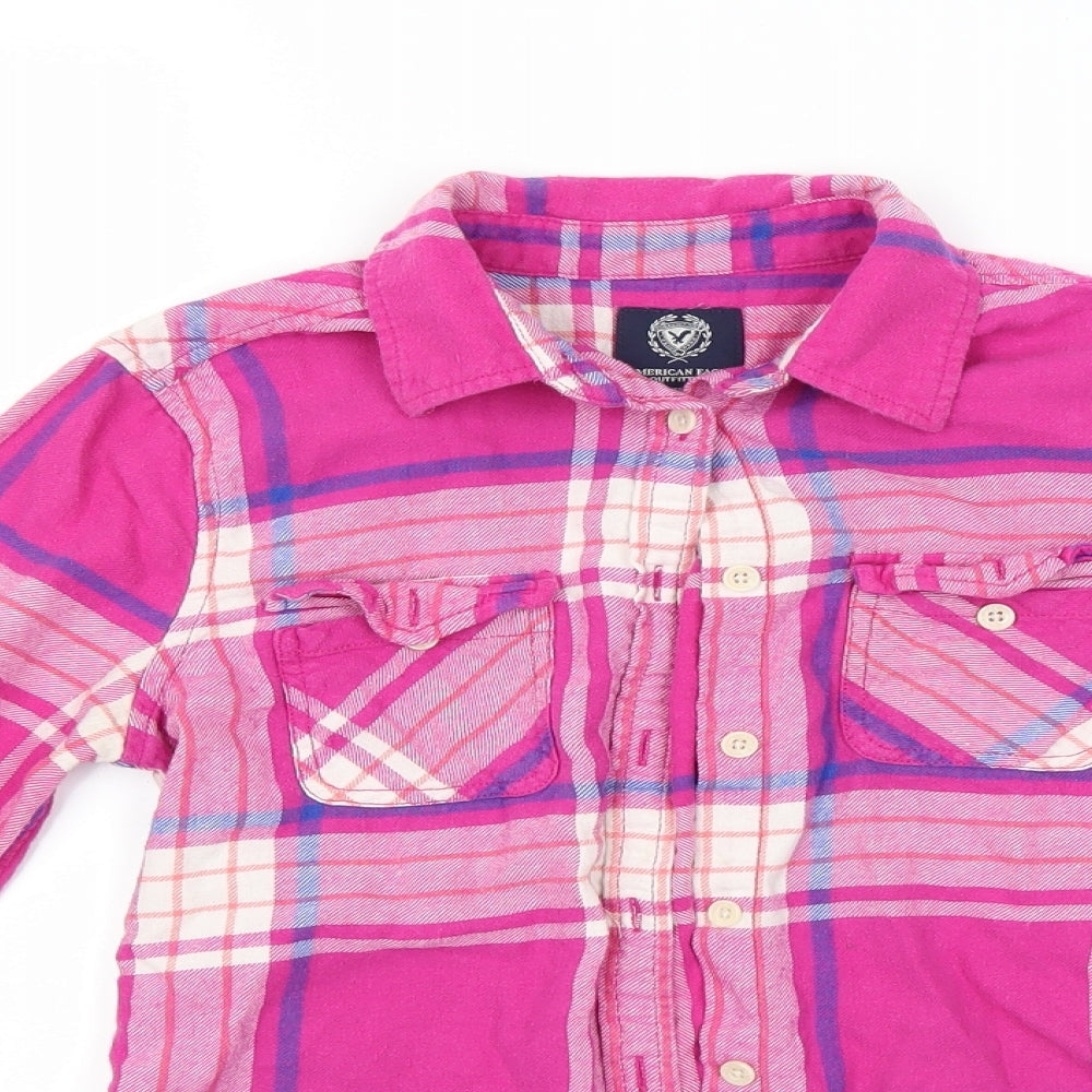 Womens UK Size XS American Eagle Outfitters Pink Basic Button-Up