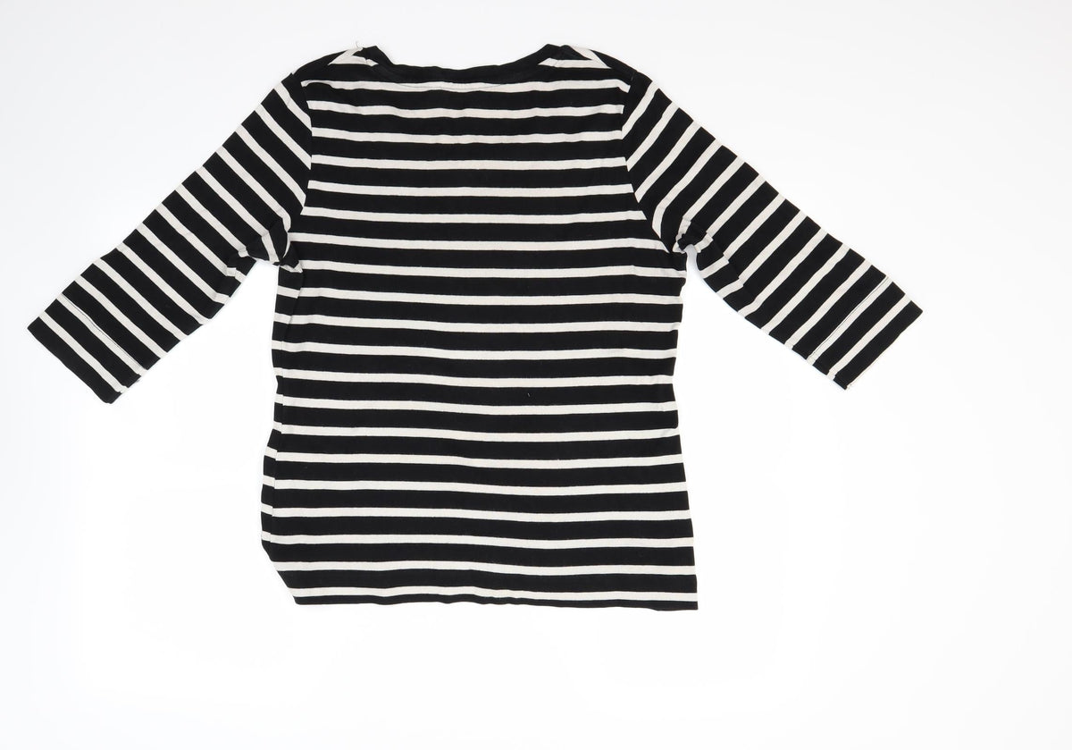 U Womens Black Striped  Pullover Jumper Size L