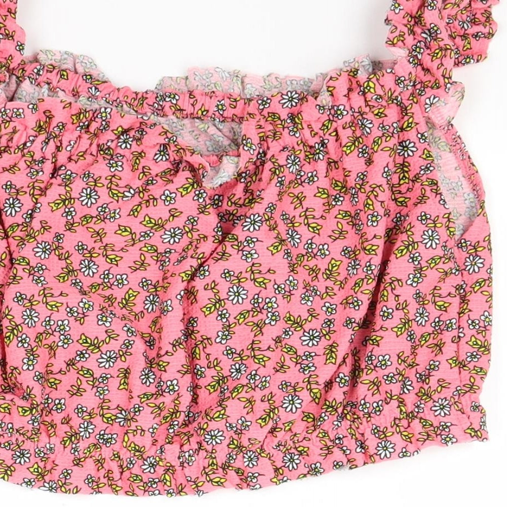 Womens UK Size 10 Topshop Red Cropped T-Shirt