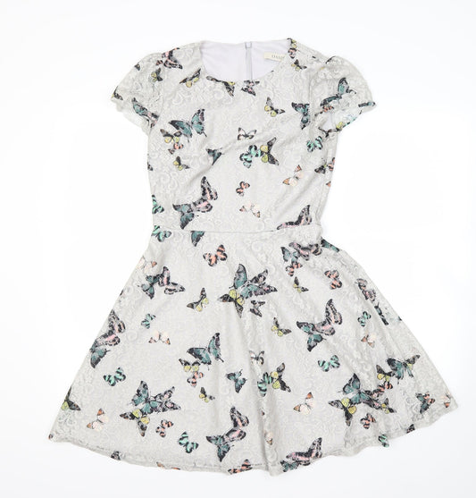 Oasis Womens Grey Floral  Fit & Flare  Size XS