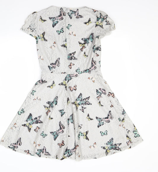 Oasis Womens Grey Floral  Fit & Flare  Size XS