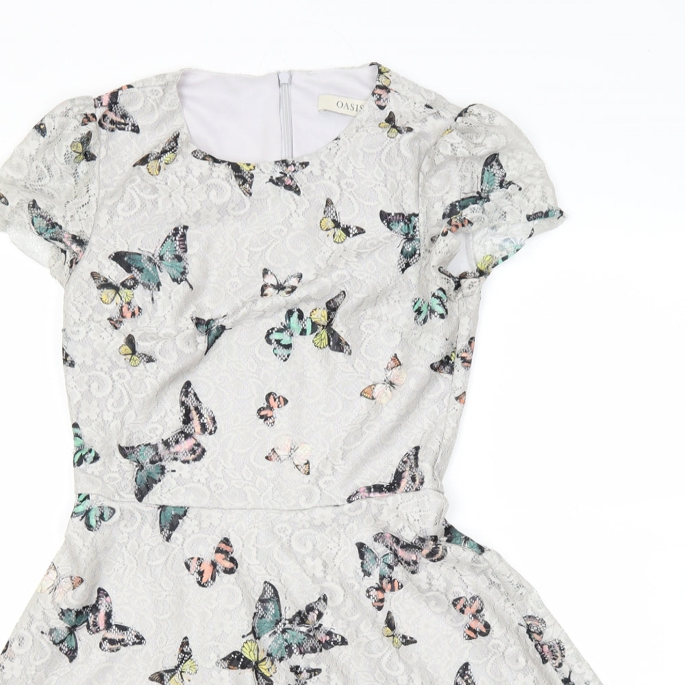 Oasis Womens Grey Floral  Fit & Flare  Size XS