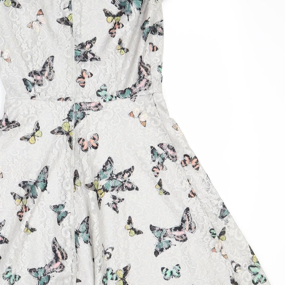 Oasis Womens Grey Floral  Fit & Flare  Size XS