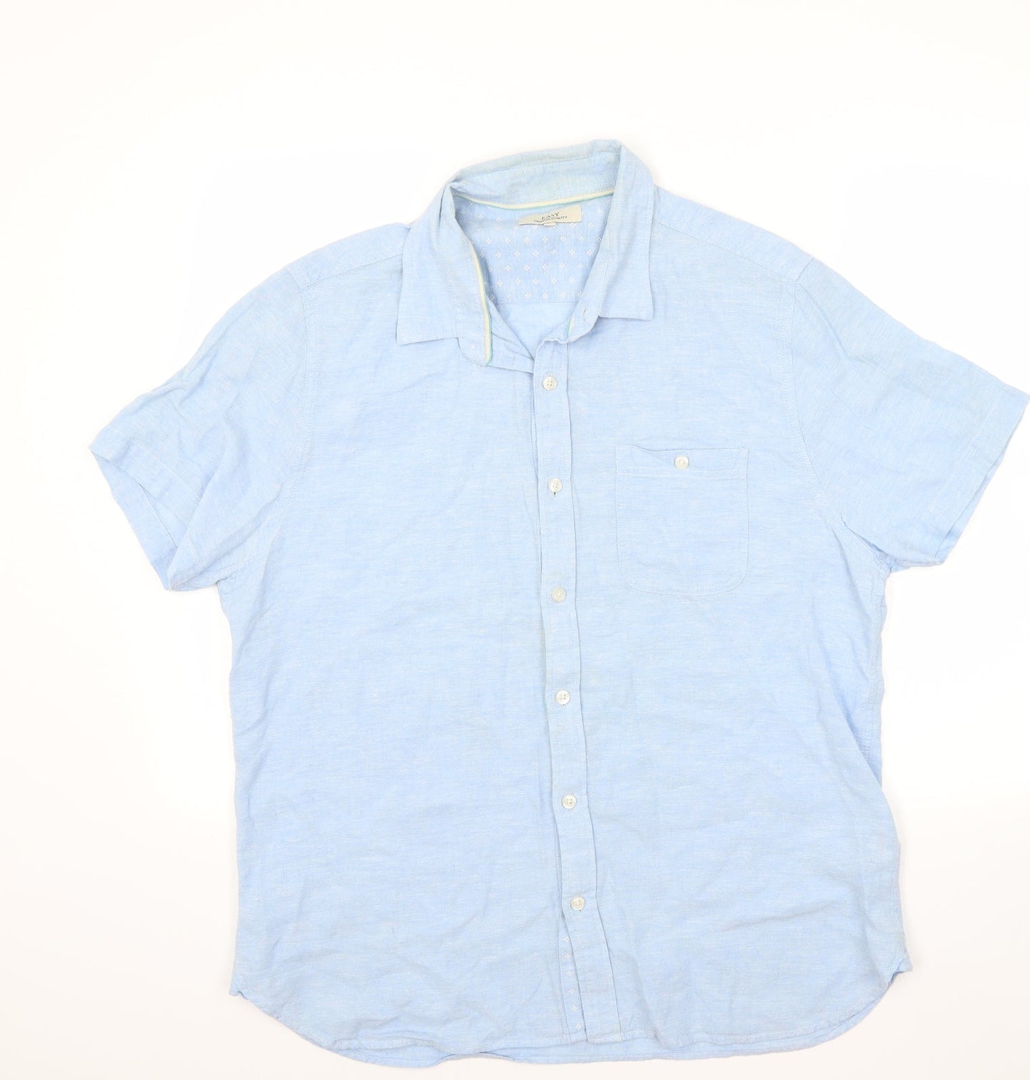 Mens UK Size L Easy Blue  Button-Up Short Sleeve Casual Shirt