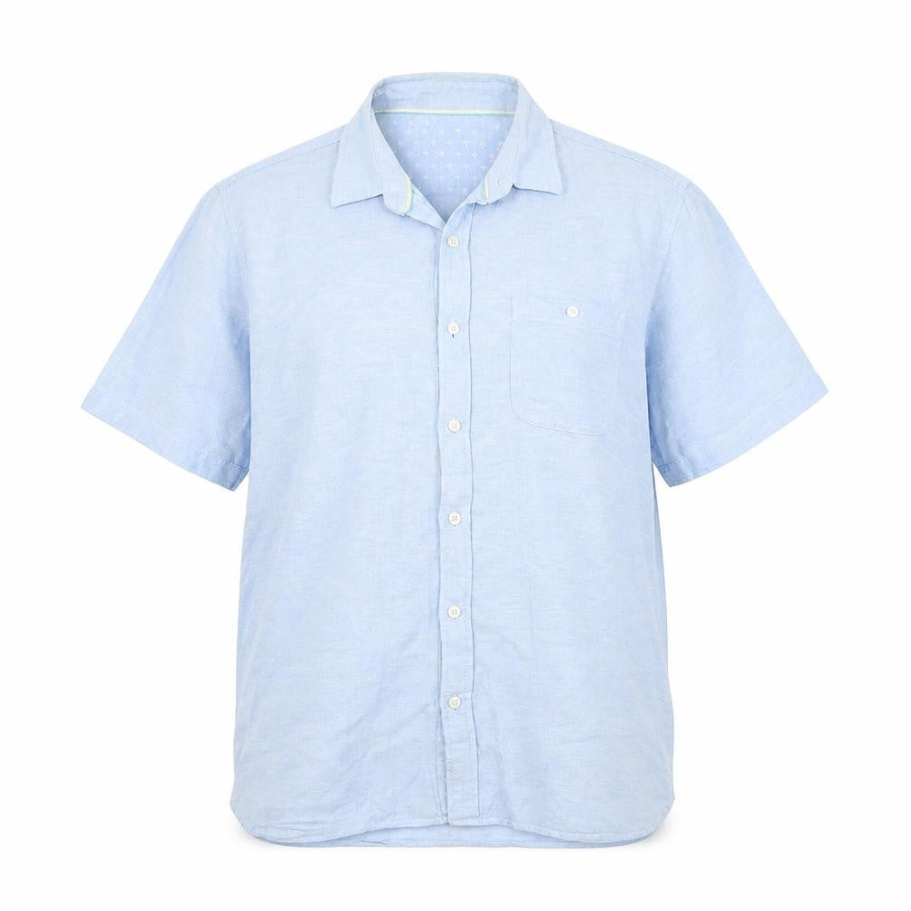 Mens UK Size L Easy Blue  Button-Up Short Sleeve Casual Shirt