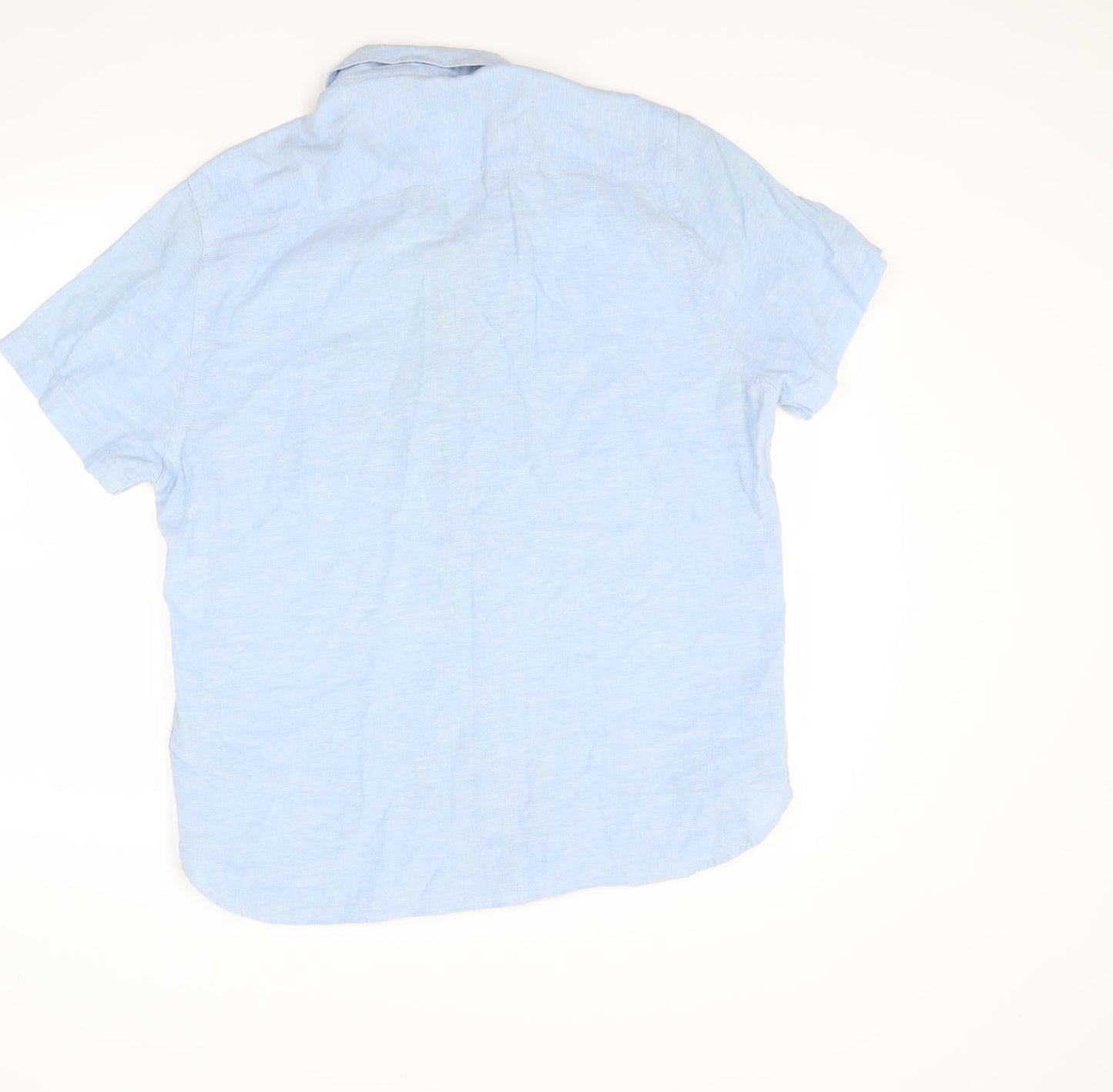 Mens UK Size L Easy Blue  Button-Up Short Sleeve Casual Shirt